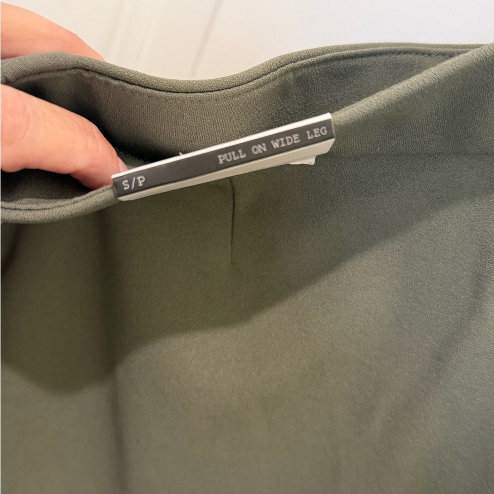 NWT Olive Green Wide Leg Pants Pull On High Rise Casual Lounge S/petite - Picture 9 of 10